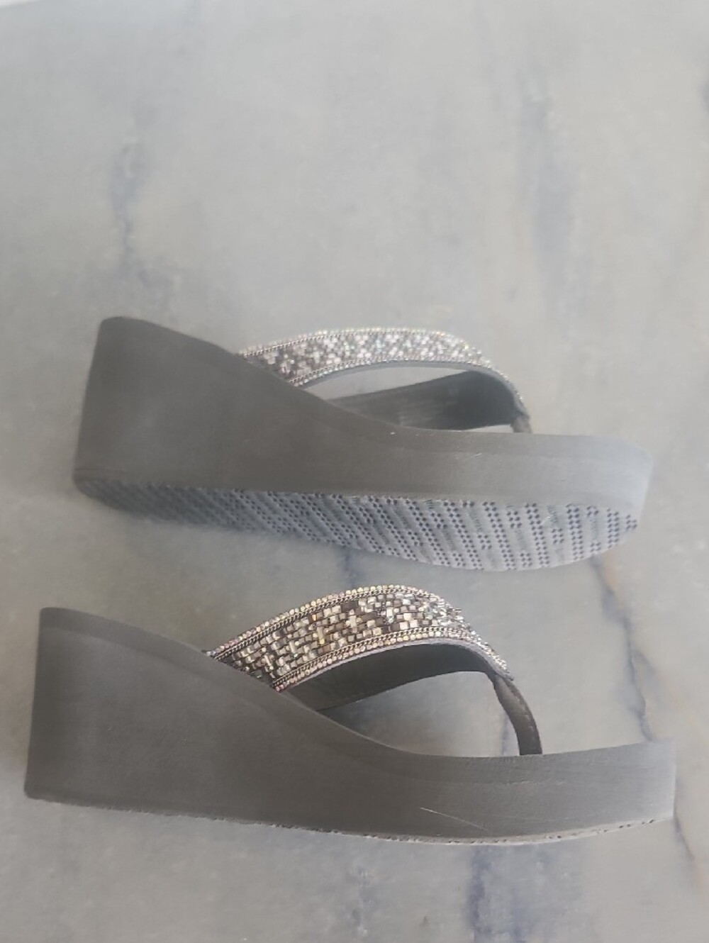 Yellow Box Silver Jeweled Wedge Sandals - Picture 5 of 7